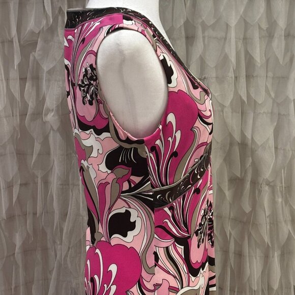 Tahari ASL Pink Sleeveless V-Neck Floral Dress | Women's Size 6 - Picture 8 of 9